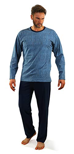 Sesto Senso Herren Schlafanzug Lang Pyjama 100% Baumwolle Langarm Shirt mit Tasche Pyjamahose Zweiteilig Set Nachtwäsche Dunkelblau Navy blau Kariert XXL 07 Granat