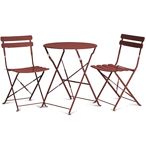 Vanage | Bistro Set Balkon | Balkonmöbel klappbar Set 3-teilig | pulverbeschichteter rostfreier Stahl, wetterbeständig, wasserfest, Besteht aus 1 x runder Tisch und 2 x Stühlen, Metall