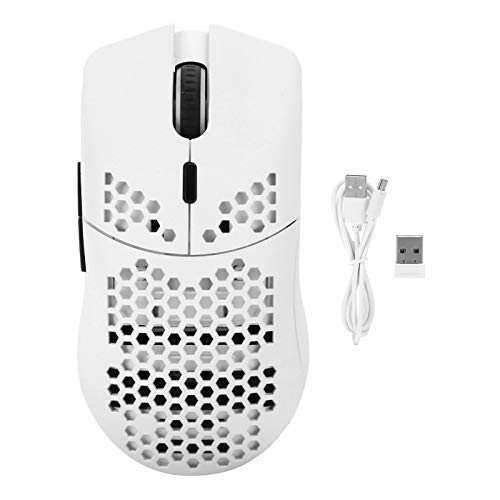 Goshyda Drahtlose Hohle Computerspielmaus, tragbare 2,4-GHz-Mini-Maus-PC-Mäuse, für Laptop, Waben-Hohldesign, einstellbare DPI4-Pegel (3600 2400 1600 800)(White)
