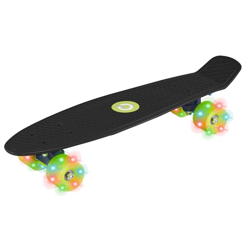 EVO 56,9 cm großes Pennyboard | Skateboard für Anfänger oder Profis | Leuchtrollen-Skateboard für Kinder und Jugendliche | Mini-Cruiser-Komplettboard | geeignet für alle ab 3 Jahren (schwarz)