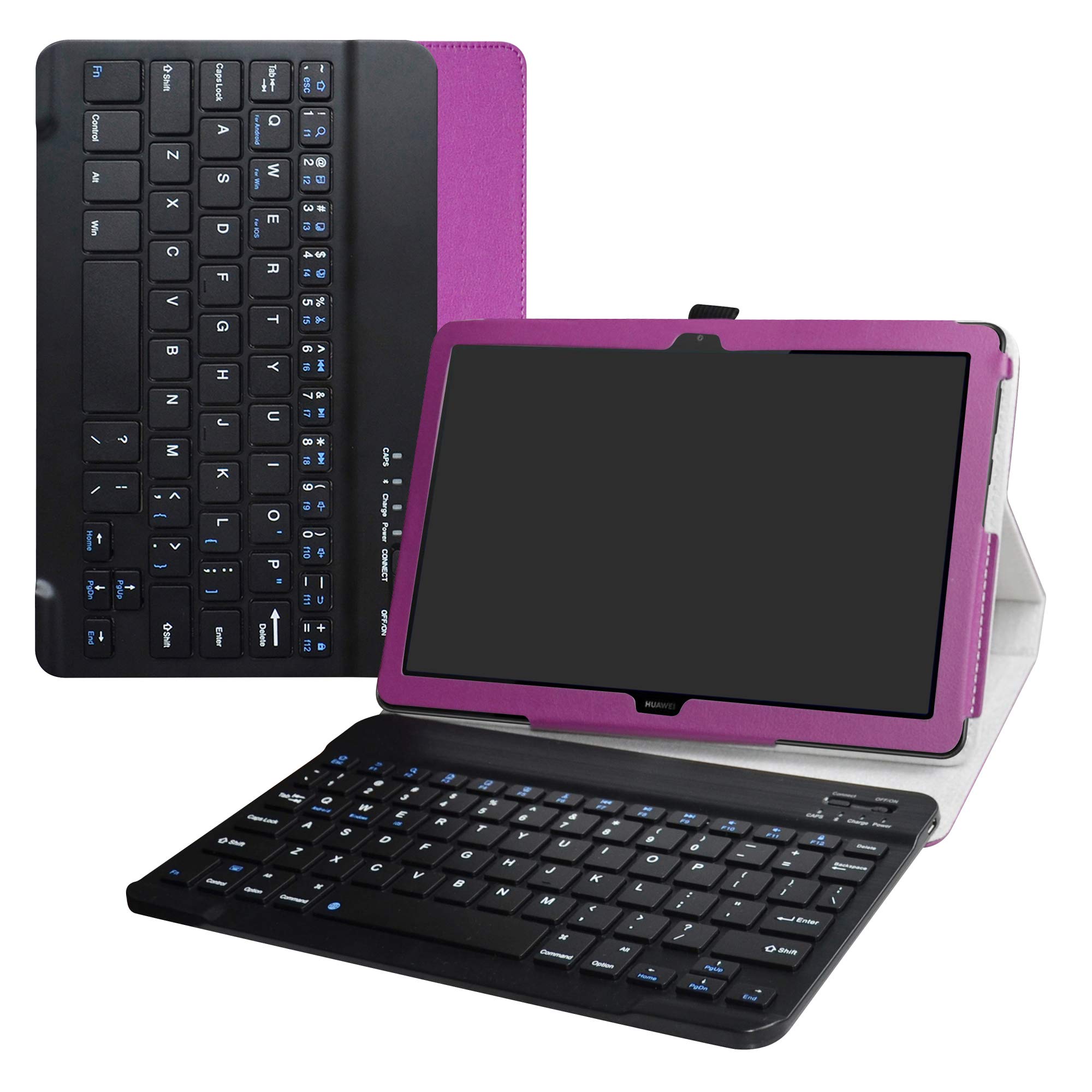 MediaPad T5 10 hülle,LiuShan Abnehmbare Tastatur(QWERTY, englisches Layout) hülle mit Ständer für 10.0" Huawei MediaPad T5 2018 Android Tablet,Violett