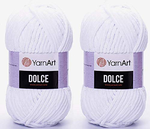 YarnArt Dolce-Garn, 100 % Mikro-Polyester, 2 Stück, 260 Meter, 2 x 100 g, super sperrig: 6 Baby-Chenille-Garn (741 Weiß)