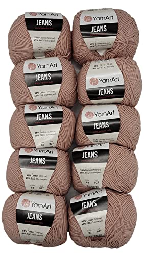10 x 50g Strickwolle YarnArt Jeans einfarbig mit 55% Baumwolle, 500 Gramm Wolle uni (altrosa 83)