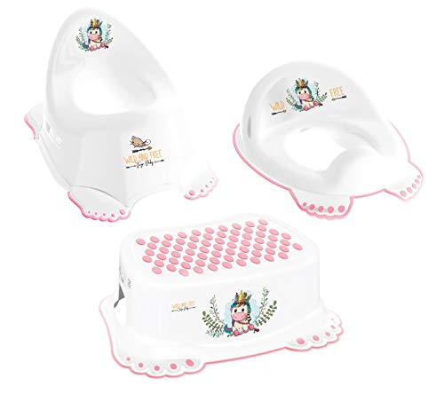 3er Set Babytöpfchen + Hocker + WC Aufsatz Babytopf/Tritthocker/Toilettensitz Anti-Rutsch-Füßen