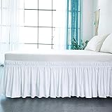 Bettrock zum Umwickeln Bettvolant,Ruffled Solid Bed Rock 200x200/180x200 Wrap Around Style, Elastische Bett Wrap Ruffled mit Plattform Bett Rock 38/45cm Drop (Color : White, Size : 180 * 200+45cm)