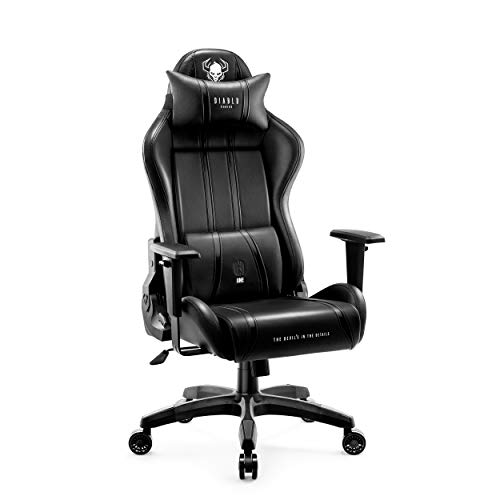 Diablo X-One 2.0 Gaming Stuhl Bürostuhl Schreibtischstuhl Verstellbare Armlehnen Ergonomisches Design Nacken/-Lendenkissen (Schwarz, Normal)