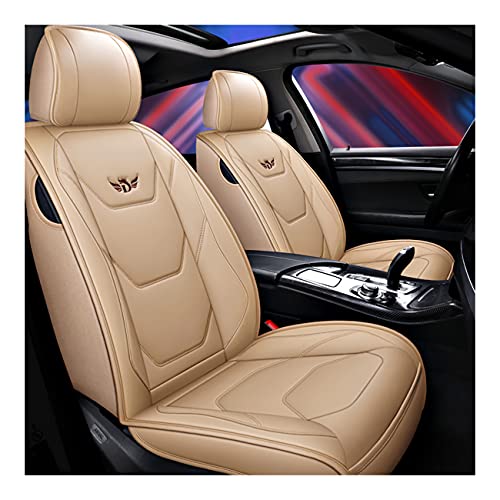Autositzbezug, Vorne Hinten 5 Sitz Voll Set Universal Leder Seasons Pad Kompatibel Airbag Seat Protectors Wasserdicht. (Farbe : Beige)