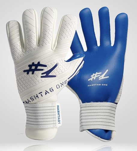 #1 Hashtag One Profi Grip Torwarthandschuhe für Erwachsene, Kinder Torwarthandschuhe, Fußballhandschuhe Herren, Torwarthandschuhe Kinder, Diverse Größe und Farben (5 Blue White)