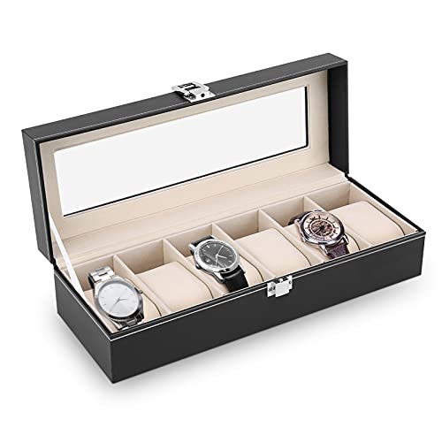 Ejoyous 2 Ebenen Uhrenbox für 20 Uhren, Uhrenkasten Uhrenschatulle Uhrenkoffer Watch Box PU Leder mit Glasdeckel und 1 Schublade für Ringe Armbänder Geschenkidee