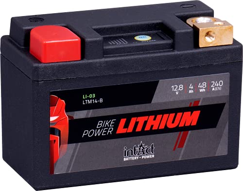 intAct - Bike-Power Lithium LI-03, LTM14-B, 12,8 V 4 Ah 48 Wh, 240 A (CCA), Hochwertige Lithium-Batterie für Roller, Motorrad, Quads UVM. Batteriemanagement und bis zu 75% Gewichtseinsparung