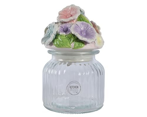 Glasdose mit Keramikdeckel 19cm - Vorratsglas mit Deckel in Blumen Form Klar Transparent Pastell - Aufbewahrungsglas Küche Frischhaltedose Vorratsdose Glas - Küchenbehälter Glasbehälter