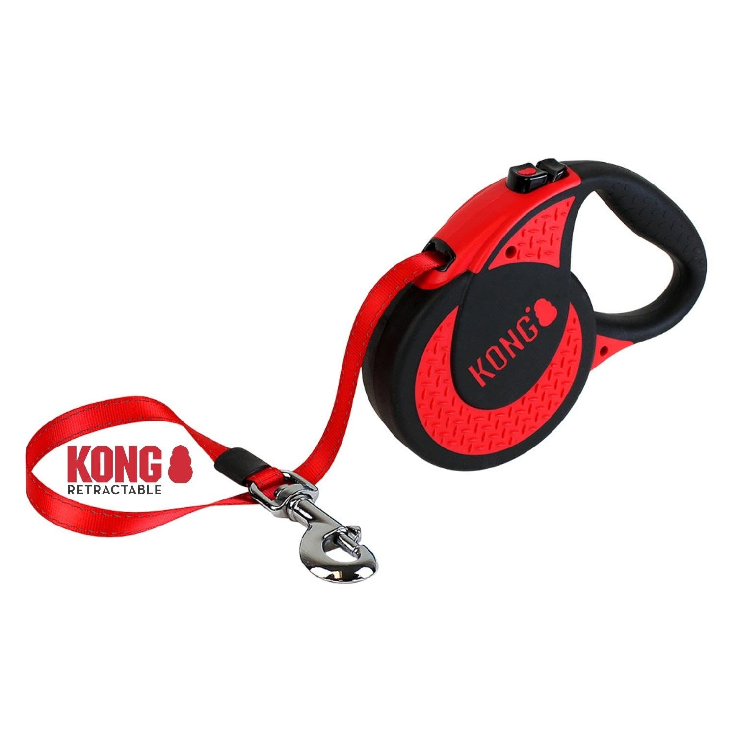 KONG ausrollbare Hundeleine in 5m Länge I Für sehr große & Starke Hunde bis 70kg I Größe XL I Hochwertige Rollleine mit Break & Lock System in rot I Leine mit Softgriff & reflektierendem Gurt