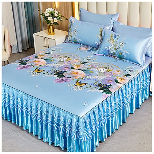 MSCEE Bettrock Weich Und Stilvoll Ruffled Solid Bed Rock Elastische Bett Wrap Ruffle Bett Rock 3PCS Sets Bettwäsche Bettüberwurf Spitze (Color : J, Size : 200x220cm)