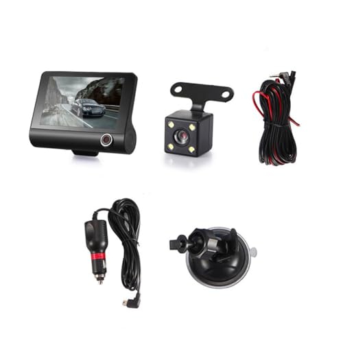 Yssevlon Autofahrerkamera HD-Bildschirm 1080P 3-Linsen-Videorekorder Front+Innen+Rückansicht Kamera Dashcam Schwarz ABS