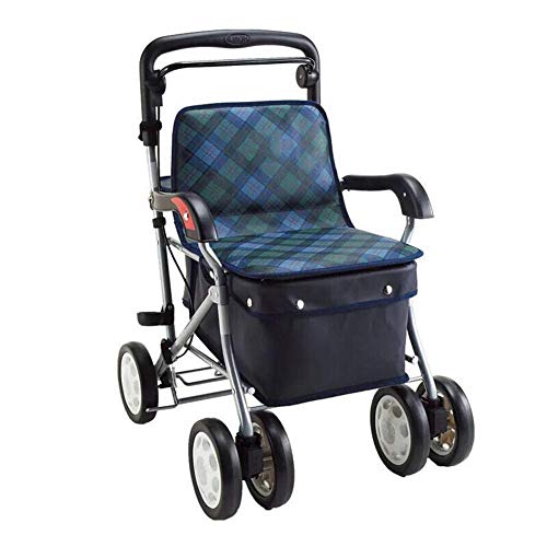Aluminium-Rollator mit 4 Rädern und Einkaufskorb, faltbare Gehhilfe für ältere Menschen, Mobilitätshilfe, höhenverstellbarer Rollator (A) (B)