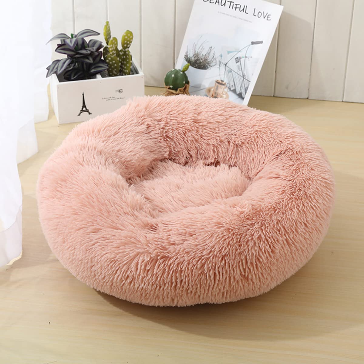 Hunde-Katzenbett, Donut-Haustierbett für kleine Hunde, flauschig, gemütlich, selbstwärmend, verbesserter Schlaf, Haustierkissen, rutschfest, maschinenwaschbar, leicht, Durchmesser 71 cm