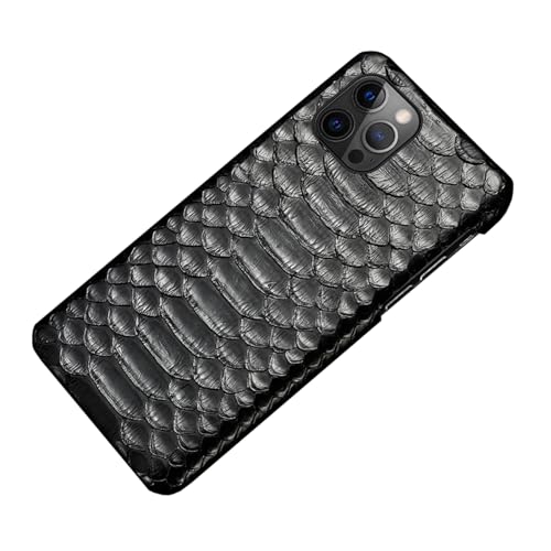 LXURY Leather Cover for iPhone 14 Pro Max/14 Pro/14 Plus/14, Snake Print Genuine Leather Case Luxury Fashion Slim Phone Case,Black,14 Pro''