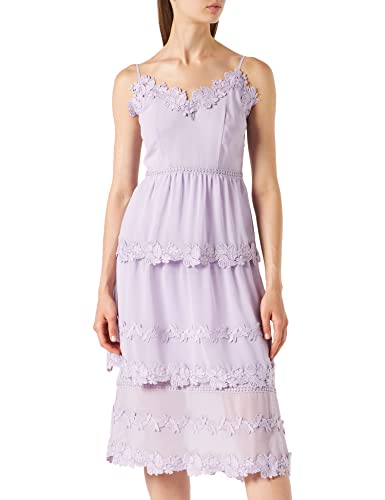 TRUTH & FABLE Damen Midi Chiffon Kleid mit Blumenstickerei, Violett (Lilac), 44 (Herstellergröße: XX-Large)