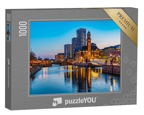 puzzleYOU: Puzzle 1000 Teile „Sonnenuntergang mit Blick auf die Skyline von Malmö, Schweden“