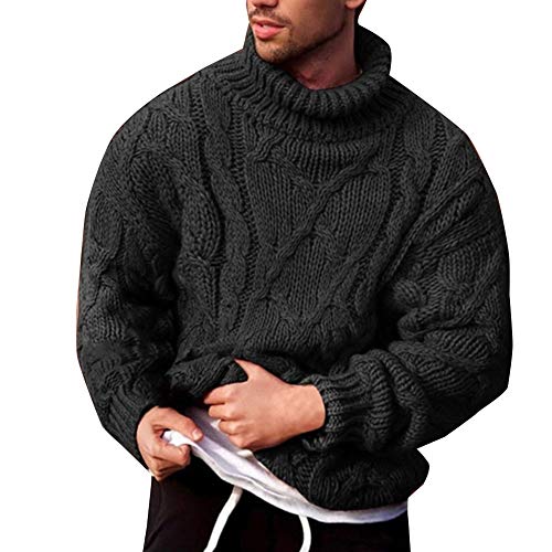 DAIHAN Herren Einfach Winter Warm Rollkragen Cable Stitch Jumper Twist Strickpullover Rollkragenpullover Sweatshirts Schwarz XL