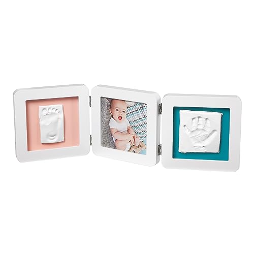 Baby Art - Bilderrahmen dreiteilig mit Gipsabdruck und Foto für Baby Fußabdruck oder Handabdruck, My Baby Touch, abgerundet, essentials white