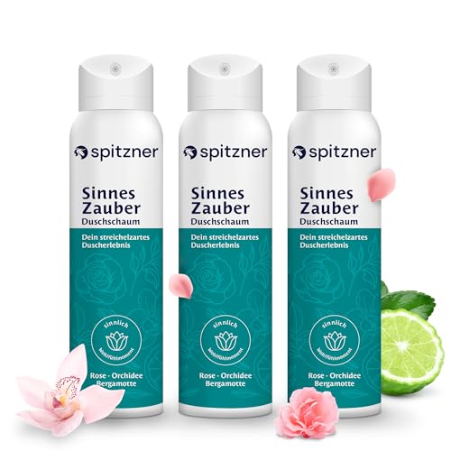 Spitzner Duschschaum Passion (3 x 150 ml) – Sinnliche Wellness-Schaumdusche für sie, blumig-holzig und würzig, sanft reinigender Schaum, hautverträglich und vegan