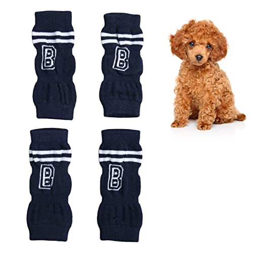 Pssopp 4 Stück Hunde-Ellbogenschutz, Hundebein-Socken, gestrickte Beinwärmer, Haustier-Ellenbogen-Schutzhülle für kleine, mittelgroße Haustiere L