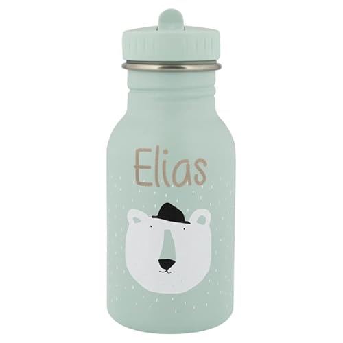 Personalisierte Trinkflasche aus Edelstahl von Trixie Baby Gravur des Namens (350 ml, Eisbär)