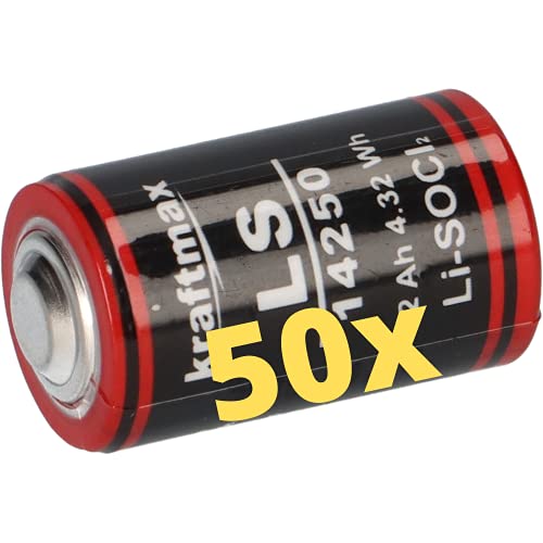 50x Lithium 3,6V Batterie LS 14250-1/2 AA ER14250 Li-SOCl2 LS14250 Akkuman.de Set (50er)