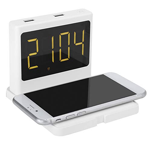 Drahtloses Clock-Ladegerät, für drahtloses Qi-Clock-Ladegerät, 15 W schnelles kabelloses Laden, multifunktionales Ladegerät mit Zwei USB-Anschlüssen und 3,4-Zoll-Display(Weiß)