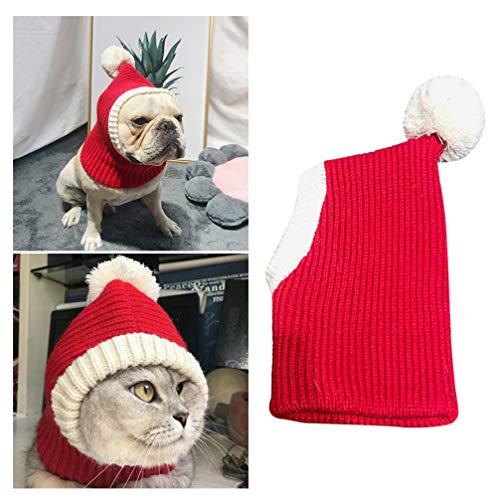 Popopopp Weihnachtsmütze – lustige gehäkelte Schlauchmütze für Hunde und Katzen, warm, Rot, S, rot