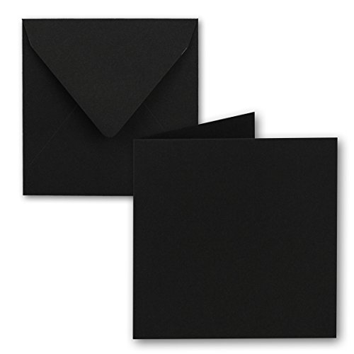 Quadratisches Falt-Karten-Set - 15 x 15 cm - mit Brief-Umschlägen - Schwarz - 75 Stück - Nassklebung - für Grußkarten, Einladungen & mehr