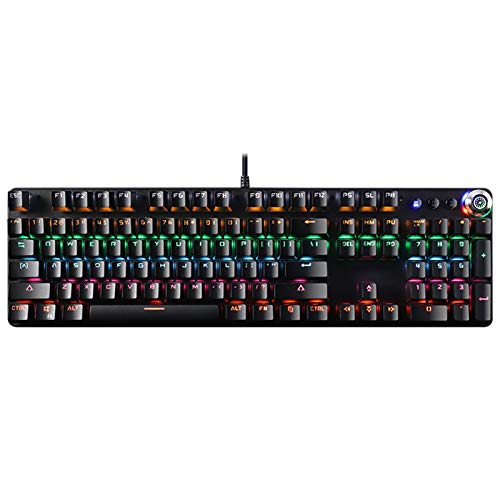 Kabelgebundene Tastatur, HJK902 Blue Switch Mischlicht Real Mechanisches Spiel E-Sports-Tastatur mit Lautstärkeregler, für Desktop, Laptop-Computer, Schwarz