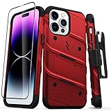 ZIZO Bolt Bundle Schutzhülle für iPhone 14 Pro Max (6,7) mit Displayschutzfolie, Kickstand Holster Lanyard – Rot
