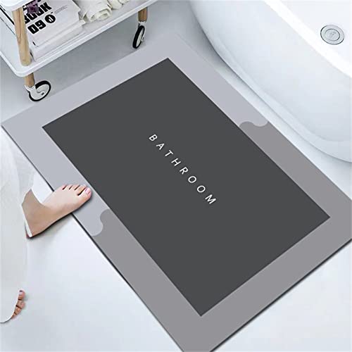 RAILONCH Kieselgur Badematte Super absorbierende Bodenmatte Premium Badezimmerteppich rutschfeste schmutzabweisend Badteppich Weicher Duschmatte für Bad (Grau,50 x 80 cm)