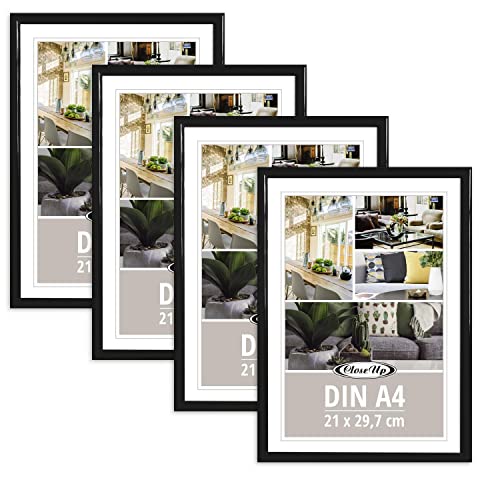 Close Up Bilderrahmen 4er Set DIN A4 (21 x 29,7 cm) | Kunststoff schwarz mit Rückwand und Aufsteller | PVC-Scheibe (unzerbrechlich) Profilbreite 12 mm