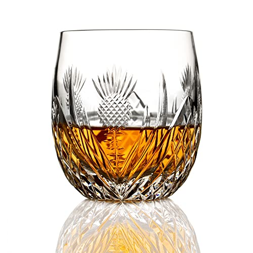 Scottish Thistle Whisky Barrel Tumbler - Handgefertigtes Kristallglas mit Diamantschliff