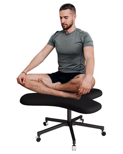 ENHEN Kniestuhl Ergonomischer Cross -Beinstuhl mit Rädern, Meditationsstühle Schreibtisch für Erwachsene/Kinder, 2 Kissen, Höhenverstellbar, Multisitzposition (Color : Black)