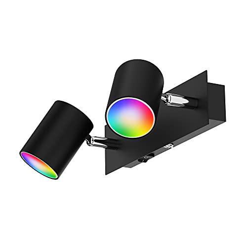 ledscom.de Wandspot WAIKA, zweiflammig, mit Schalter, schwarz matt, inkl. Smart Home RGBW GU10 LED Lampen je 473lm