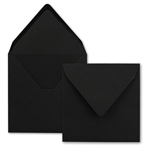 Quadratische Brief-Umschläge ohne Fenster in Schwarz - 100 Stück - 15,5 x 15,5 cm - Nassklebung - Für Hochzeits-Karten, Einladungskarten und mehr - Serie FarbenFroh®
