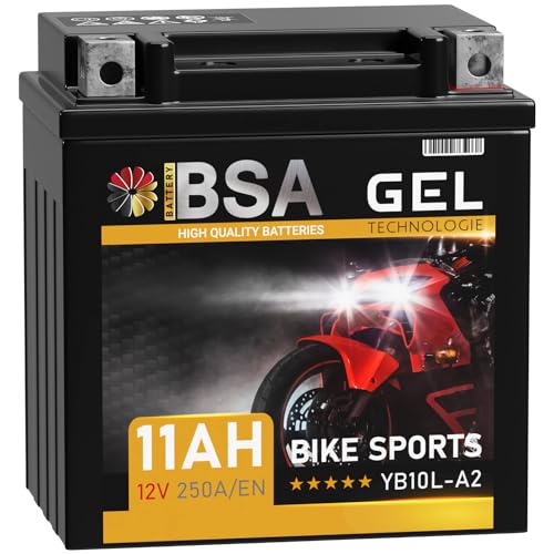 BSA YB10L-A2 GEL Roller Batterie 12V 11Ah 250A/EN Motorradbatterie doppelte Lebensdauer entspricht 51113 YB10L-A2 YB10L-B2 vorgeladen auslaufsicher wartungsfrei
