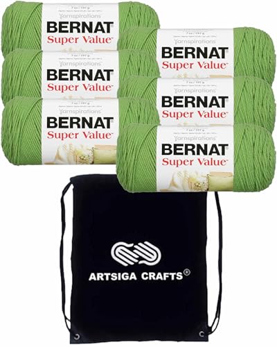 Bernat Super Value Solid Lush 164053-53246 Kammgarn zum Häkeln und Stricken, 6 Stränge – Bündel mit 1 Artsiga Craft-Projekttasche