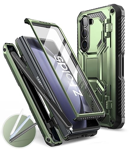 i-Blason Armorbox für Samsung Galaxy Z Fold 5 Hülle (2023) mit Stifthalter und und 3 SilikonStifthülle, Rugged Handyhülle mit integriertem Displayschutz und Ständer (Grün)