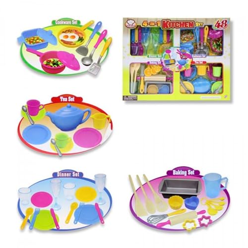 TACHAN - 4-in-1-Küchengeschirr-Set, Kinder-Küchenspiel, 4 Spielszenarien, 48 Teile (CPA Toy Group 728T00452)