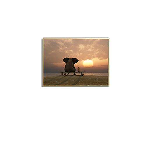 Bild auf Leinwand Afrikanischer Elefant & Baby Sonnenuntergang Landschaft Malerei Druck Leinwand Tierkunst Wandbild Kunstwerk Modernes Wohnzimmer Wohnkultur 50x70cm / 19.7 "x27.6" Innenrahmen