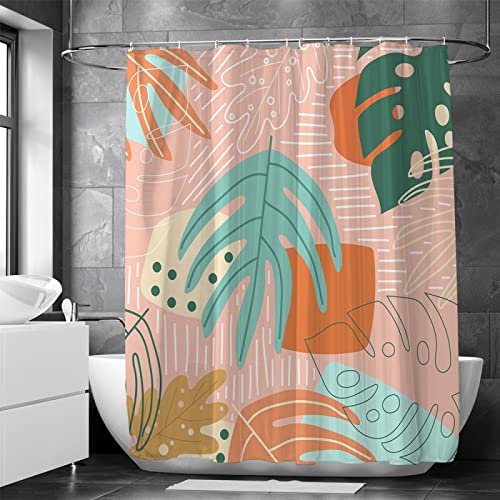 Yanyan Art Ins Style Abstrakte Tropische Palmenblätter Duschvorhang Badezimmervorhang Heimdekoration Wasserdichter Polyester-Badewand für das Bad 180x150cm/BxH