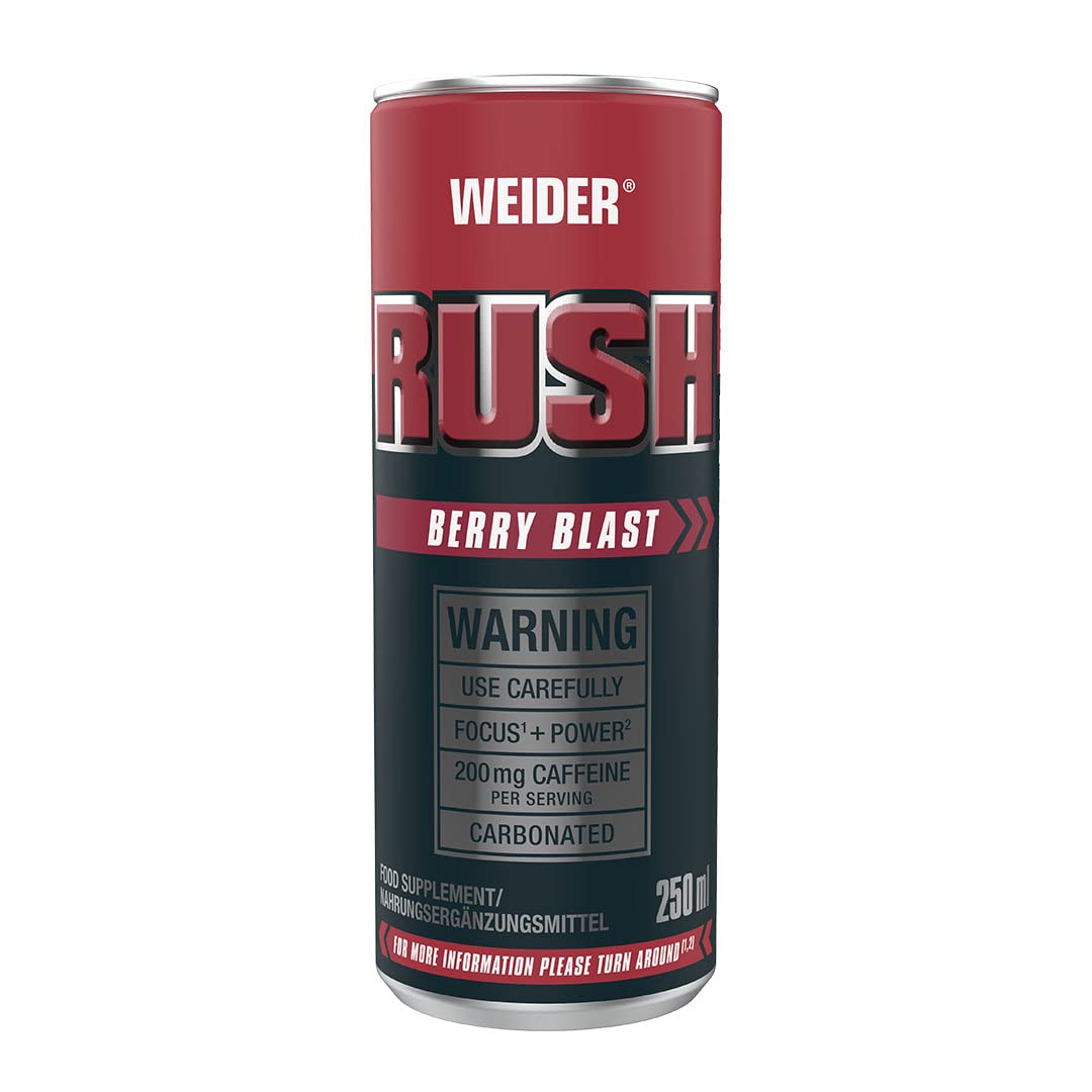 Weider RUSH Ready-to-Drink Pre-Workout Booster, Berry Blast, 250 ml x 24, mit Koffein & Arginin, Energydrink
