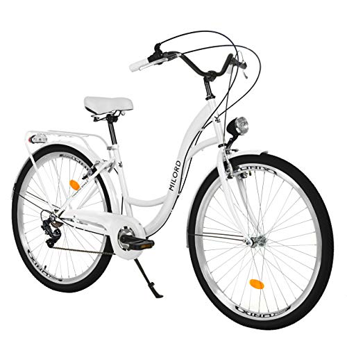 Milord. 28 Zoll 7-Gang weiß Komfort Fahrrad mit Rückenträger, Hollandrad, Damenfahrrad, Citybike, Cityrad, Retro, Vintage