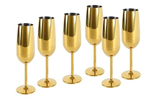 ECHTWERK 6-teiliges Sekt & Champagnerkelch-Set aus Edelstahl, Gold-Edition, 250 ml, 22,5 x 6,3 cm