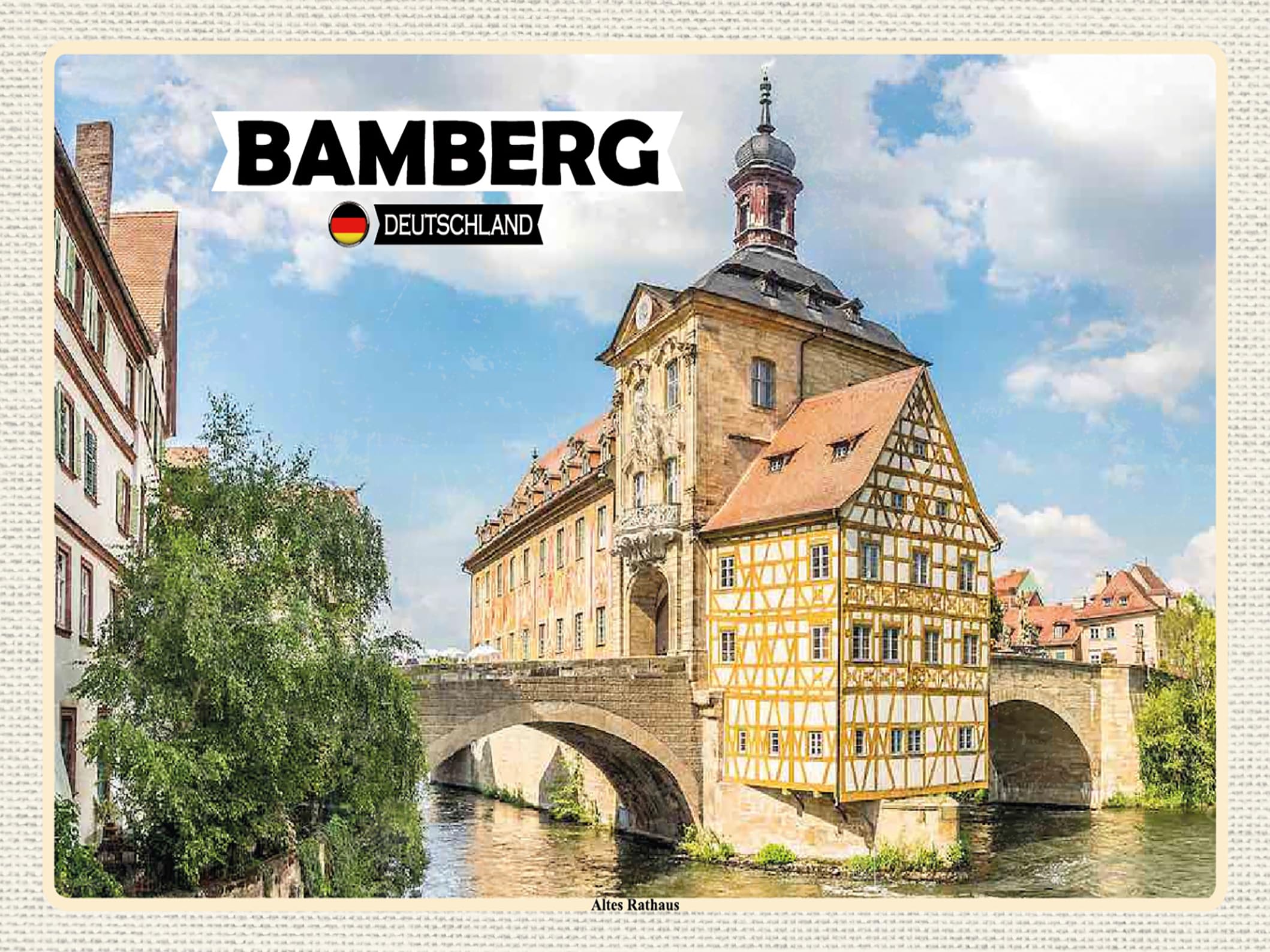 Ontrada Blechschild 30x40cm gewölbt Bamberg Altes Rathaus Fluss Schild